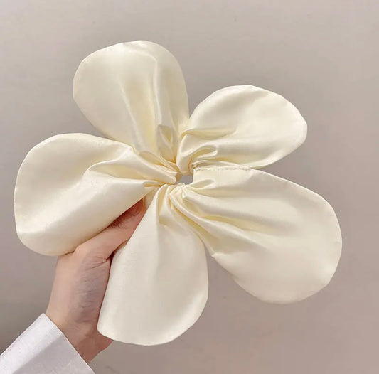 Large Flower Elastic Hair Tie- WHITE