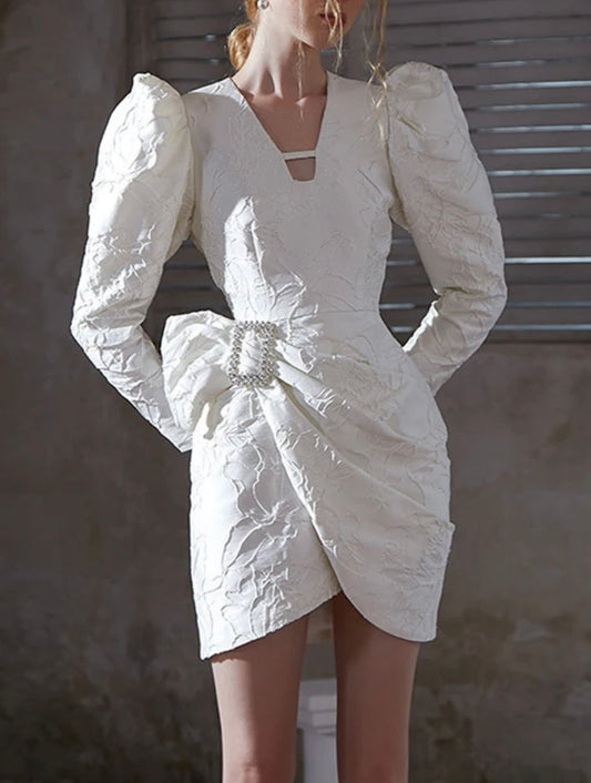 White long sleeved mini wedding dress ONE SIZE